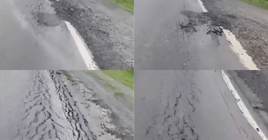 Estado deteriorado de la Ruta Provincial 23 entre Suardi y San Guillermo, a pocos meses de su repavimentación.